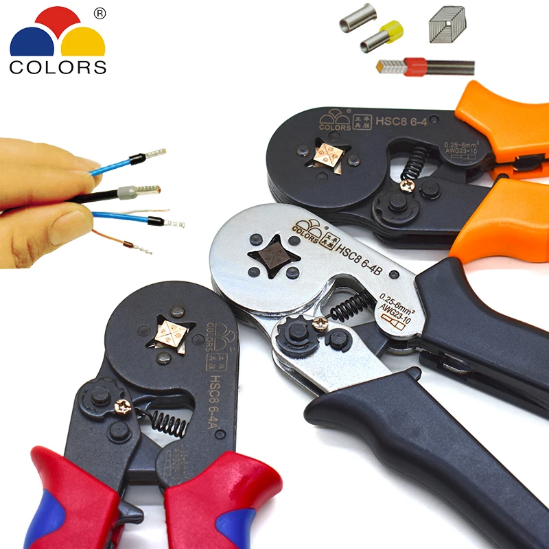 

Обжимные клещи COLORS HSC8 6-4 0,25-6 мм2 23-10AWG 700 шт., клеммы для трубчатого типа, обжимные клеммы для игольчатого типа, саморегулирующийся инструмент