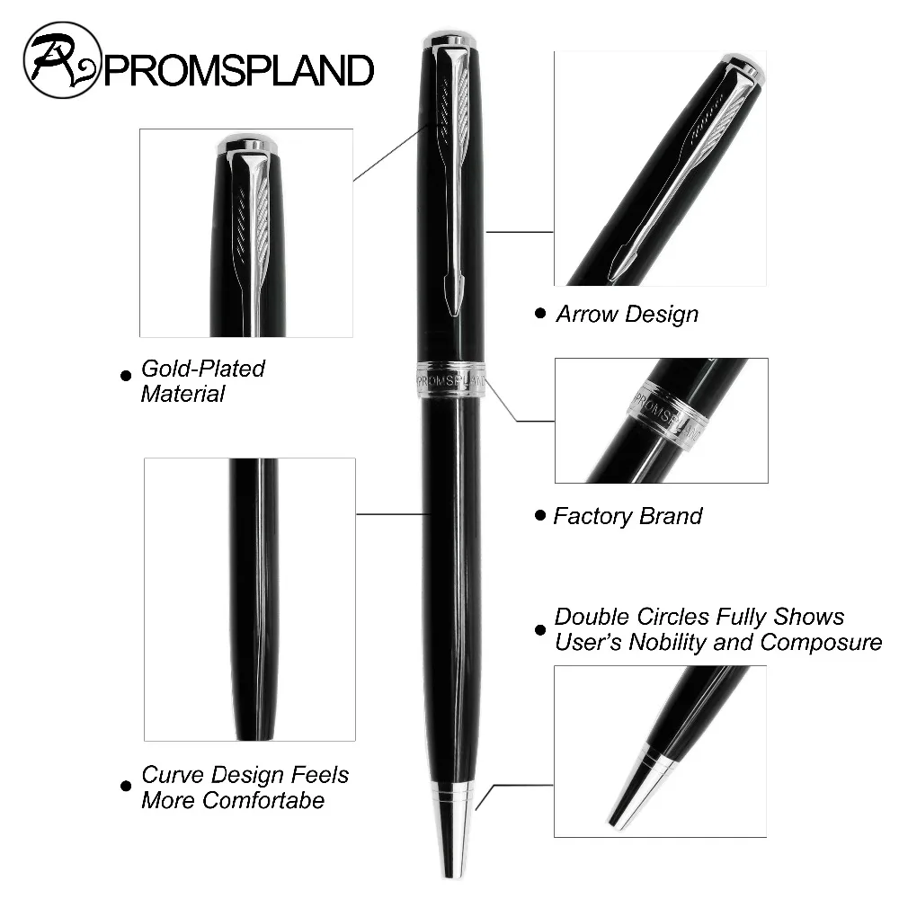 Prompland Шариковая ручка черная с серебряной клипсой цвет Caneta материал Escolar Kalem