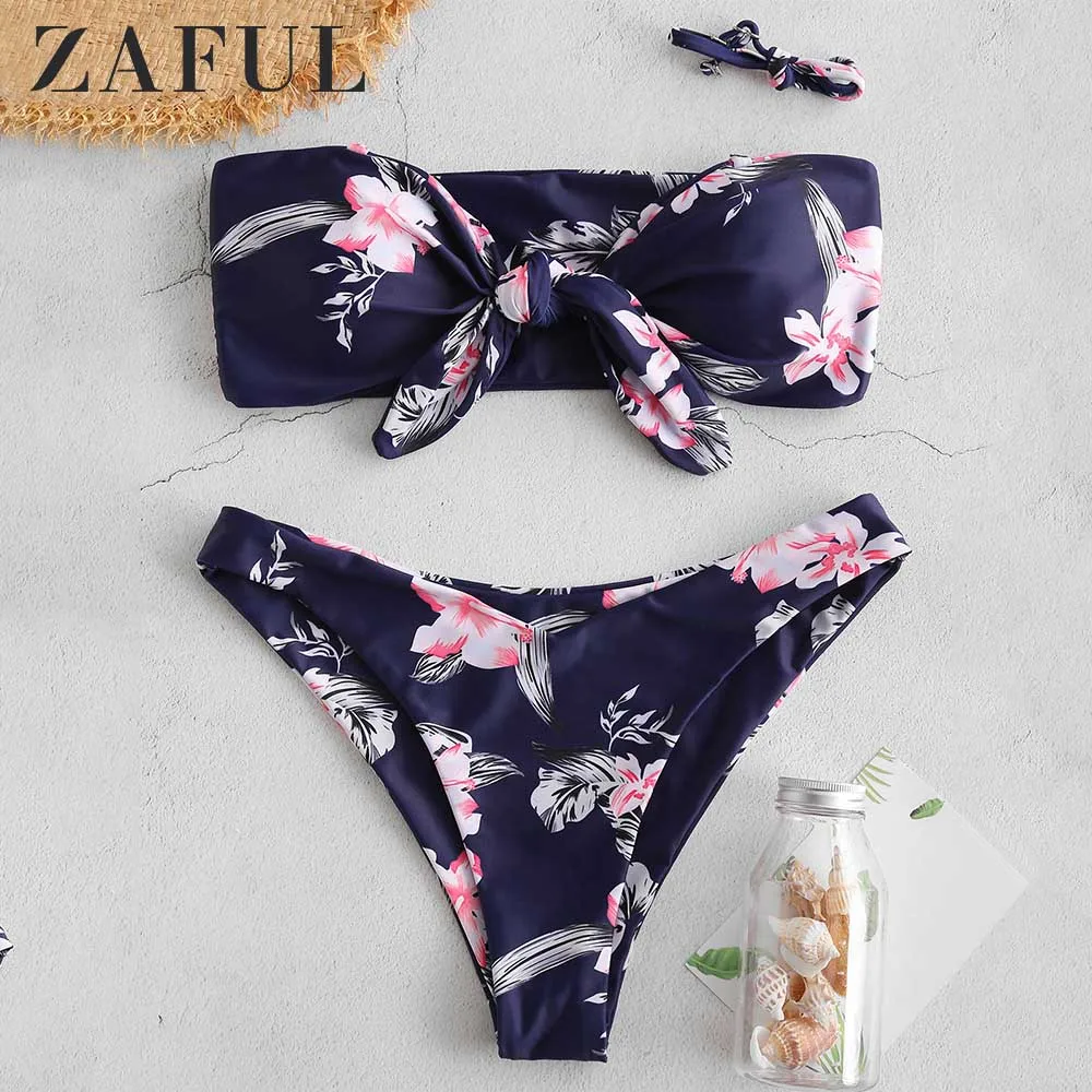 ZAFUL Повязка Бикини Side Boning Цветочный Галстук Перед Комплект Wire Free Женщины Без