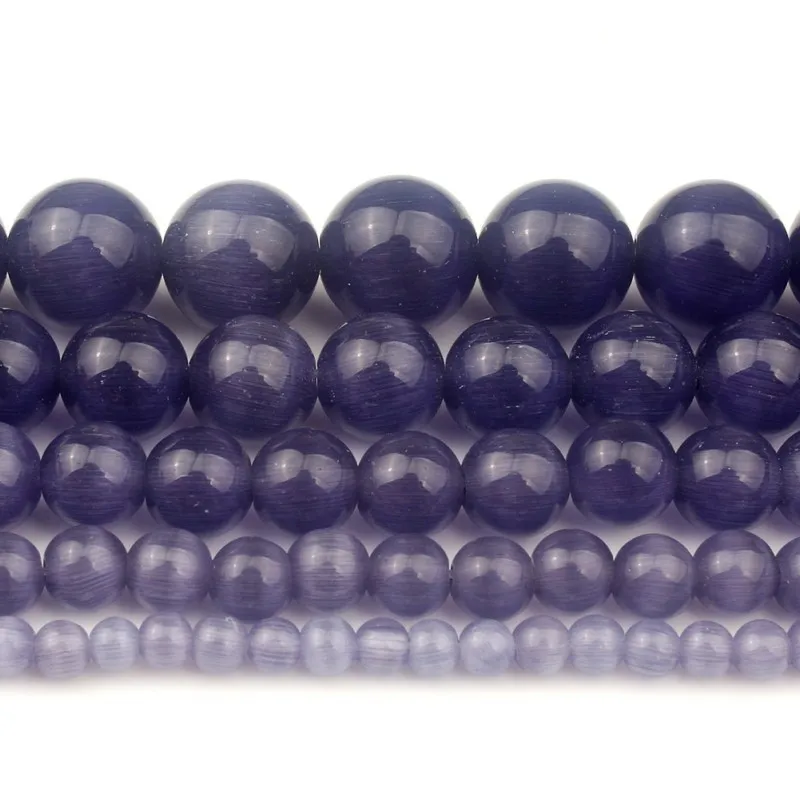 4 6 8 10 12 mm 15'' Purple Cat Eye Opal Round Loose Natural Stone Beads For Jewelry Making Fit DIY Men Charms Bracelet Necklace |