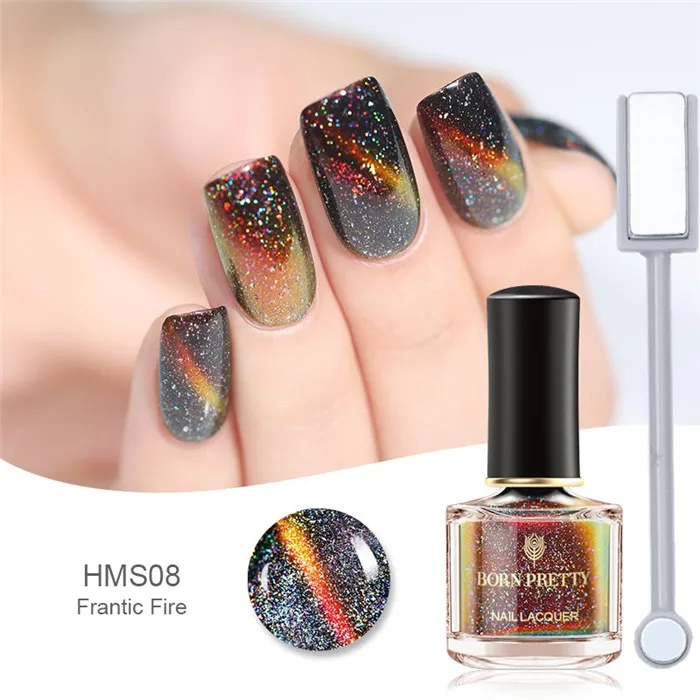 Holo Cat Eye Set 8 BORN PRETTY 2 шт. лак для ногтей с эффектом «кошачий глаз» набор голографический хамелеон 3D магнитный лак для ногтей магнитная палочка черная основа - Цвет: Holo Cat Eye Set 8