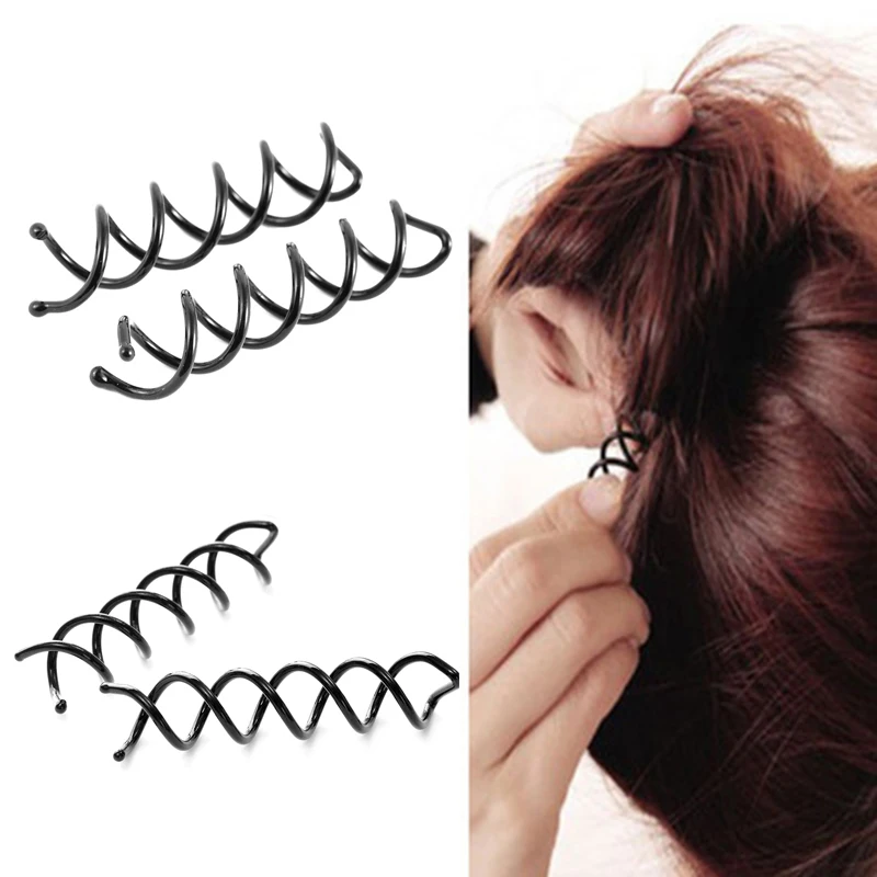 

10PCS Donut Hair Bun Plate Made Tools Spiral Spin Screw Pin Hair Clip Hairpin Twist Barrette Black Hair Accessories Metal Clip