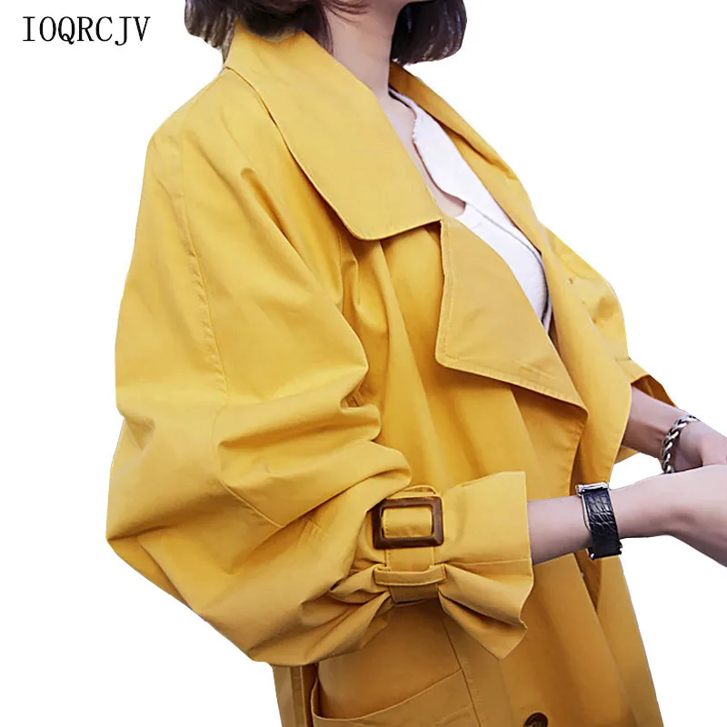 Женский двубортный Тренч с поясом Длинная ветровка свободного покроя верхняя