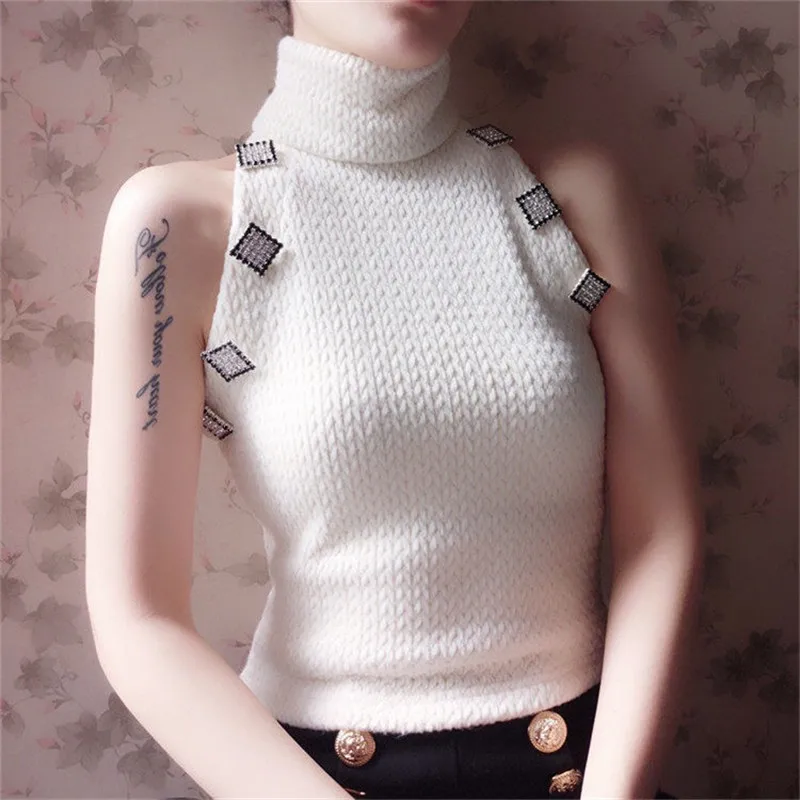 Женский вязаный укороченный топ Однотонный свитер на пуговицах с полувырезом