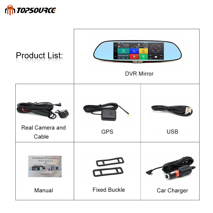Автомобильный видеорегистратор TOPSOURCE Android 3G Bluetooth с двумя объективами зеркало