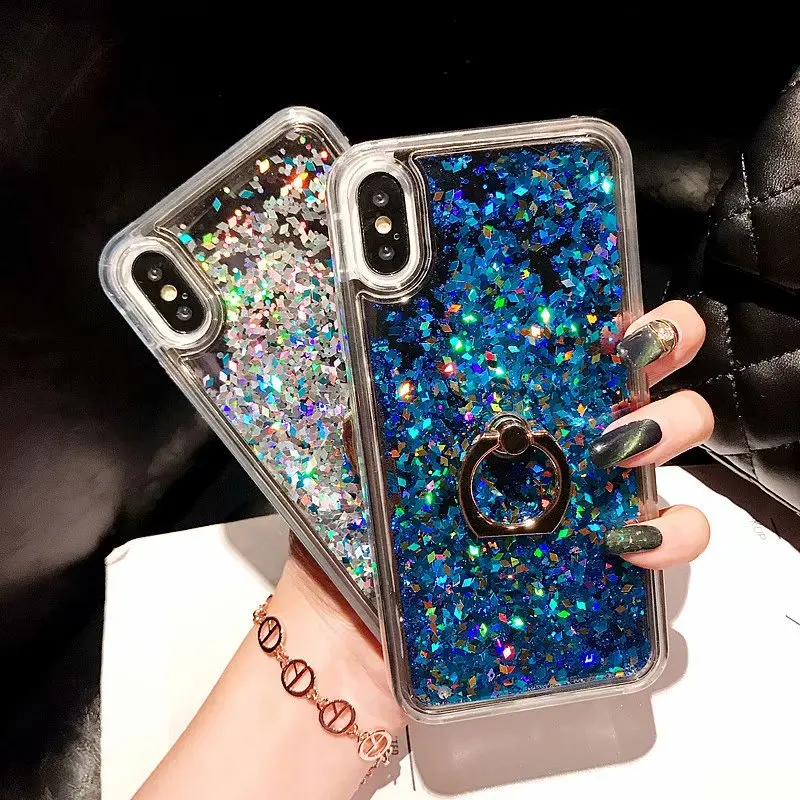 Мобильный чехол для iPhone 6 и 6S с песком и блестками, с подставкой для iPhone 7 и 8 Plus и защитой от ударов, для iPhone X и XS. Для пар.