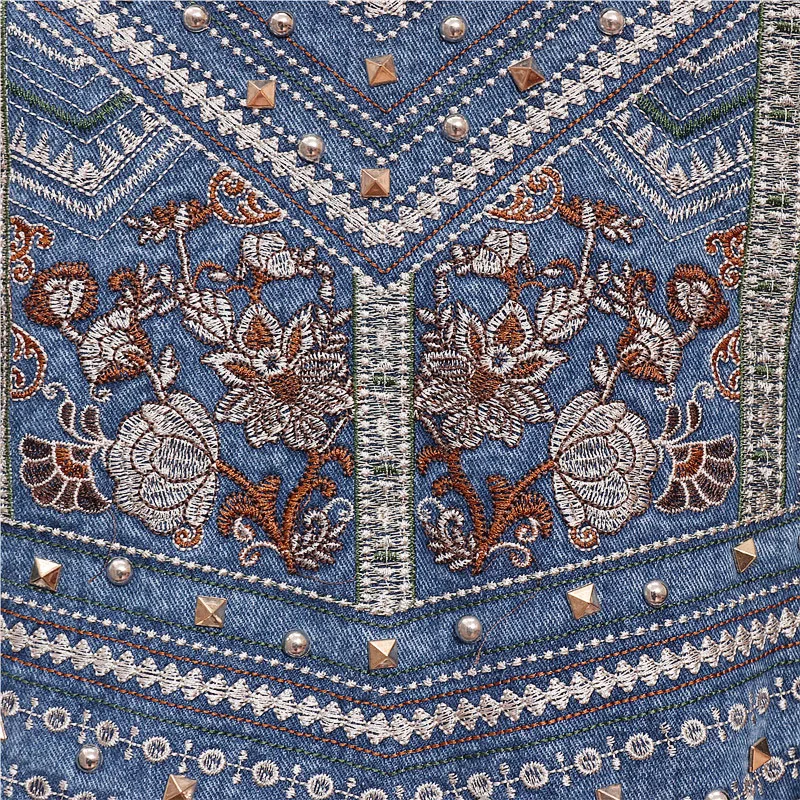 Возможно U женская джинсовая куртка синяя свободная байкерская с вышивкой