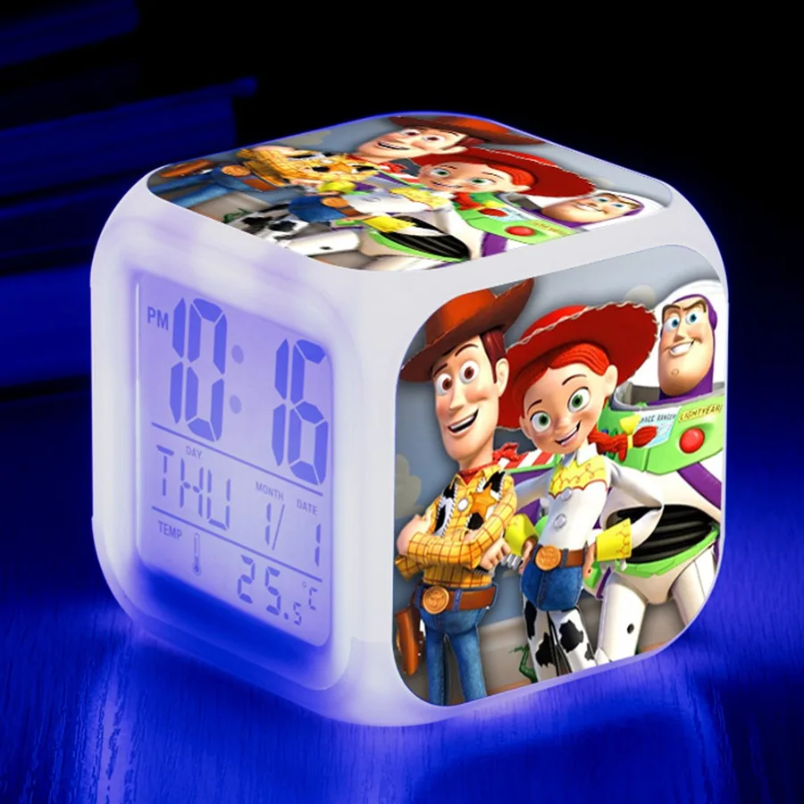 Toy story 4 buzz lightyear Вуди и Джесси будильник, светящийся светодиодный, изменение цвета, цифровые часы для детской комнаты, многофункциональные игрушки - Цвет: 7