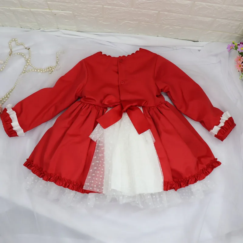 Autumn Winter Spanish Kids Dresses for Girls Patchwork Baby Dress With Bow Hat Long Sleeve Robe Fille Christmas Party Pink | Детская