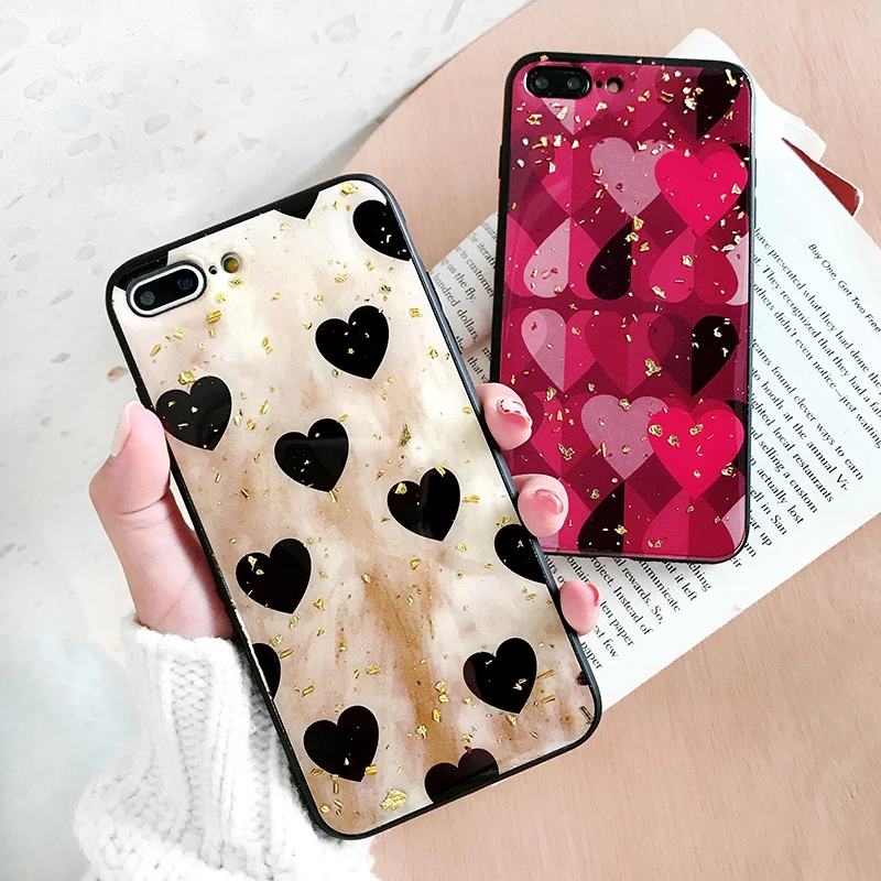 Чехол для Xiaomi Mi 8 lite чехол телефона с милым сердечком блестящим блеском и золотой