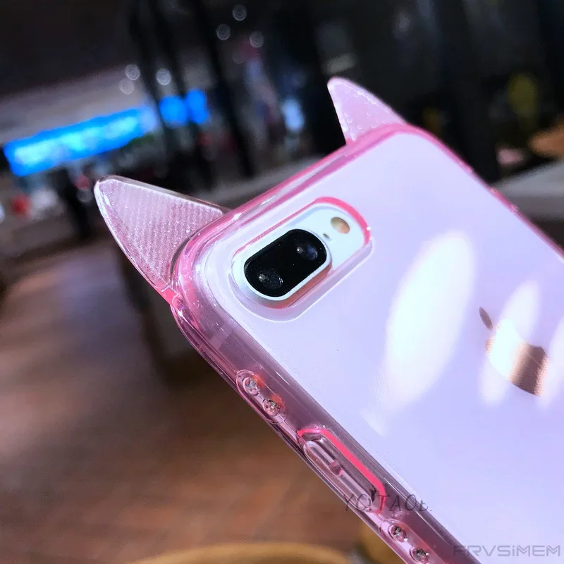 Applicable to iphone xs max transparent phone case Apple XR cat ears 6S side drill 7plus protective cover |