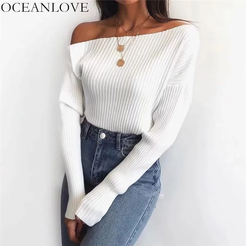 Женский свитер с открытыми плечами OCEANLOVE однотонный короткий длинным рукавом и