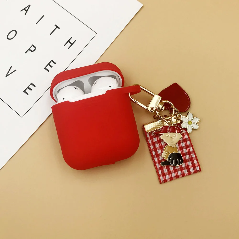 Red Мультфильм девушка защитный чехол для AirPods силиконовые bluetooth наушники чехол для Apple зарядное устройство для AirPods коробка крышка Анти-потеря подарок - Цвет: Red