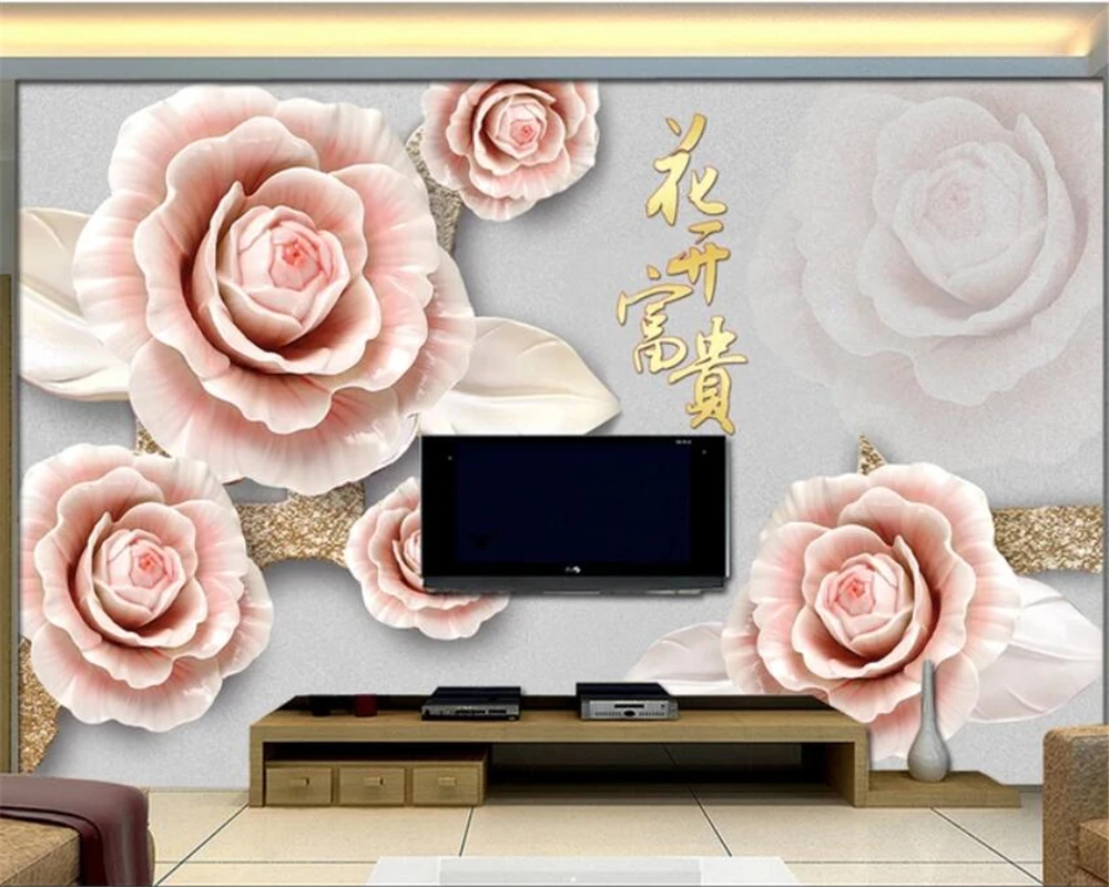 Обои на заказ 3d обои с тиснением Нефритовая резьба благоприятные цветы открытые