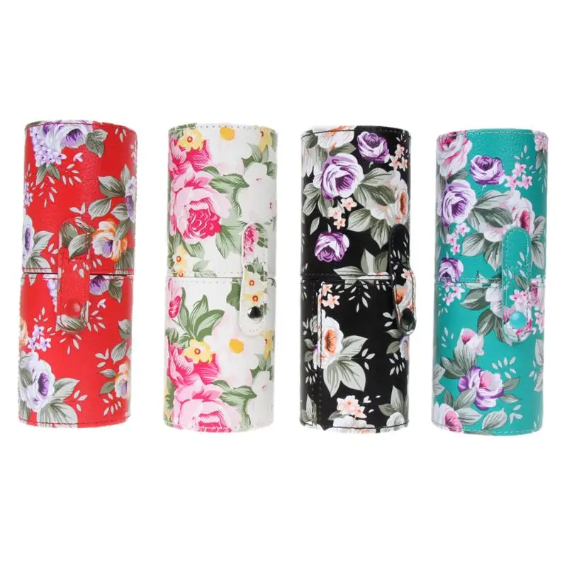 FloralPrintedTravelPULeatherCosmeticBrushPenHolderMakeupEmptyHolderMakeupArtistBagBrushesOrganizerMakeUp|Наборы инструментов для