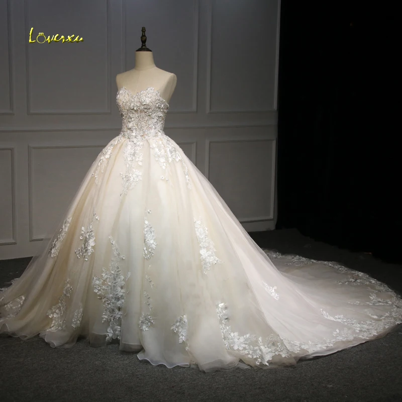 Loverxu Vestido De Noiva Милая Свадебные и Бальные платья 2018 кисейные аппликации цветной