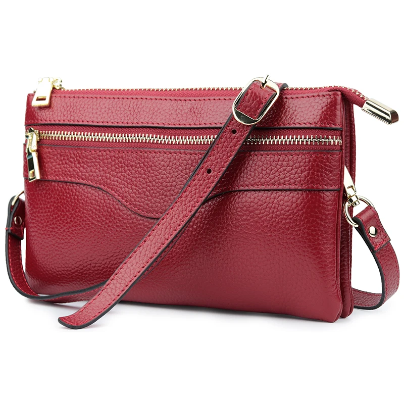day clutches bags for lady genuine leather casual fashion elegant vintage shoulder woman red solid color messenger | Багаж и сумки