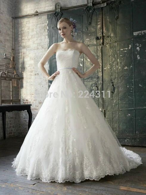 summer style 2015 Custom Made New Unique Strapless Ball Gown Long Lace Wedding Gowns Elegant Dress Court Train | Свадьбы и торжества