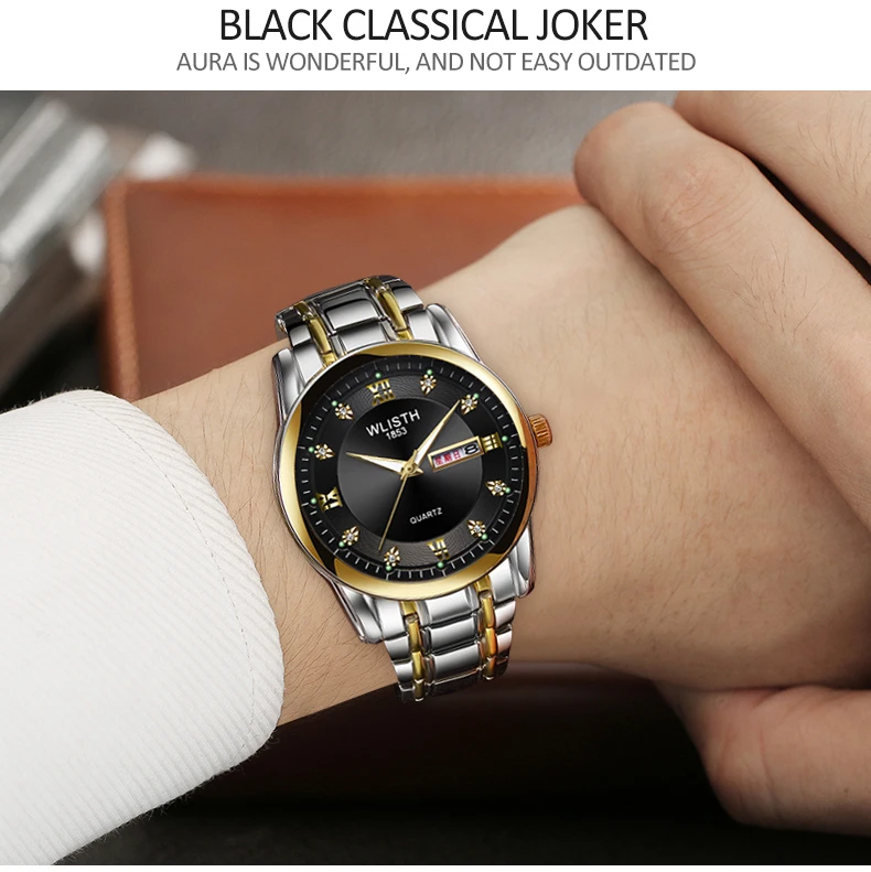 WLISTH Лидирующий бренд роскошные часы мужские водонепроницаемые кварцевые