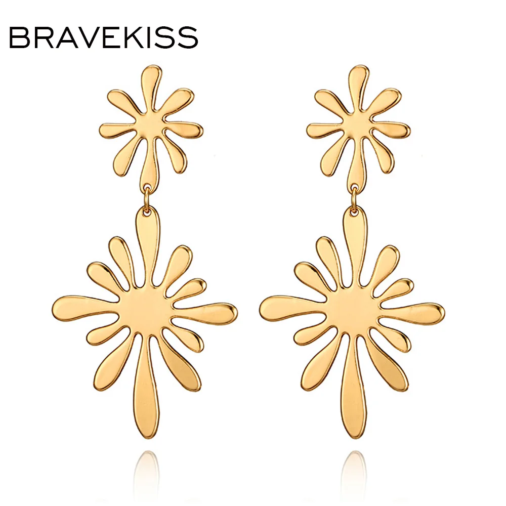 BRAVEKISS сережки цветы Геометрическая Золотая Сережка капелька модные драгоценные