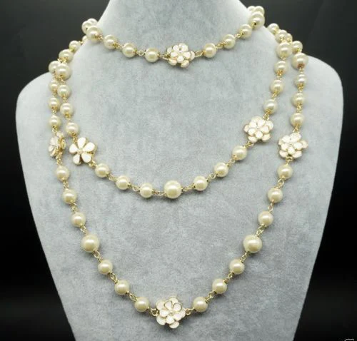 Скидка 30% оптовые цены быстрая доставка 8 мм Белое жемчужное длинное ожерелье в