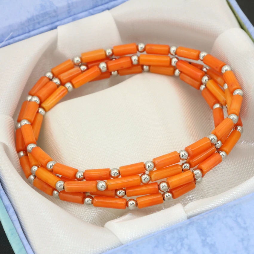 Factory Outlet 4 ряда естественных Orange Coral трубки бисер 3*7 мм элегантные длинные цепочки