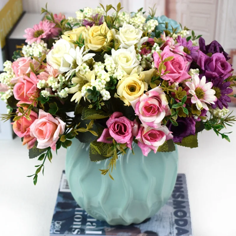 

Искусственные розы в Европейском стиле, шелковые декоративные вечерние, Декор для дома, отеля, свадьбы, офиса, сада