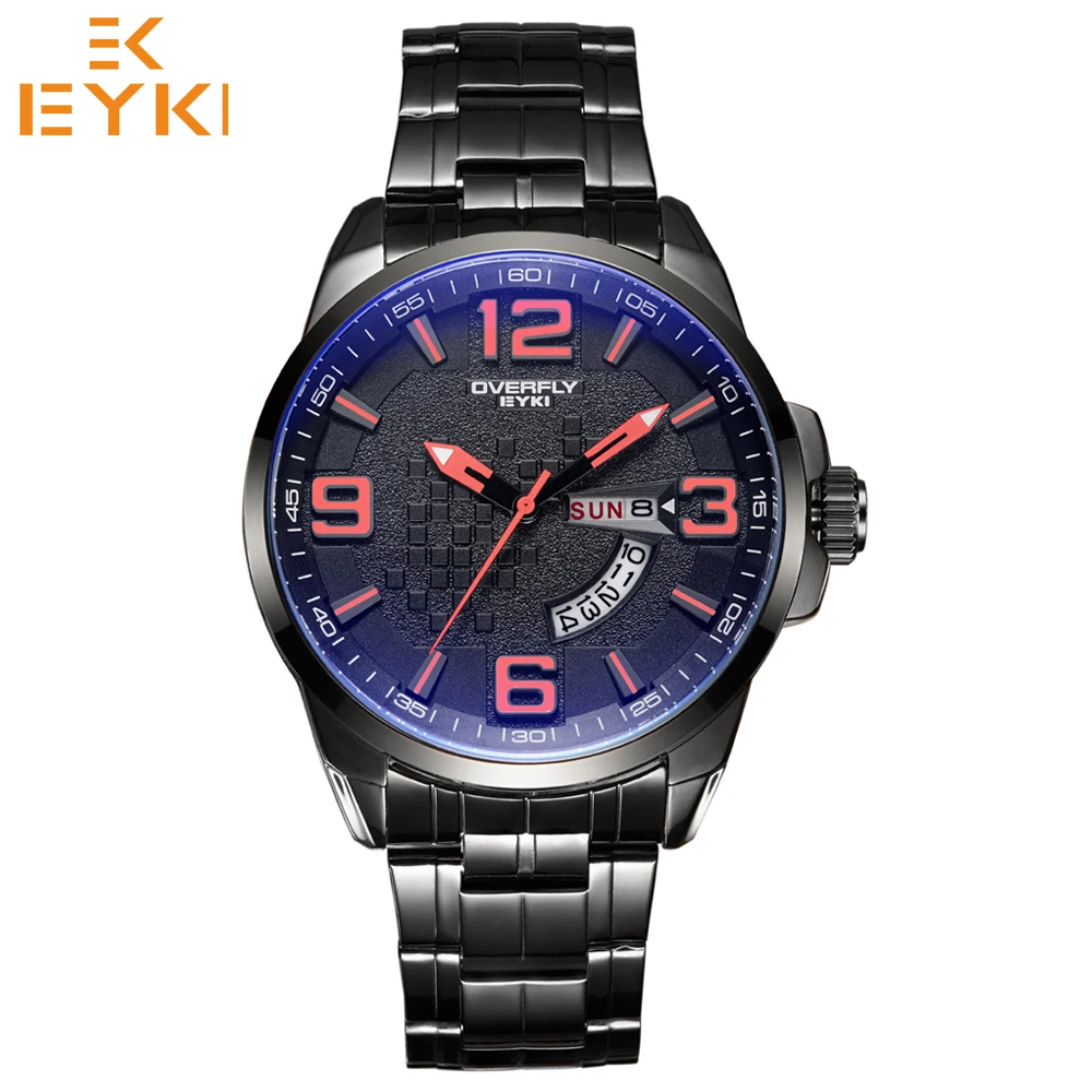 EYKI Men Watch Quartz Movement Fashion Watches Stainless Steel Band Wristwatch for Man Waterproof Clock Male mannen horloge 2019