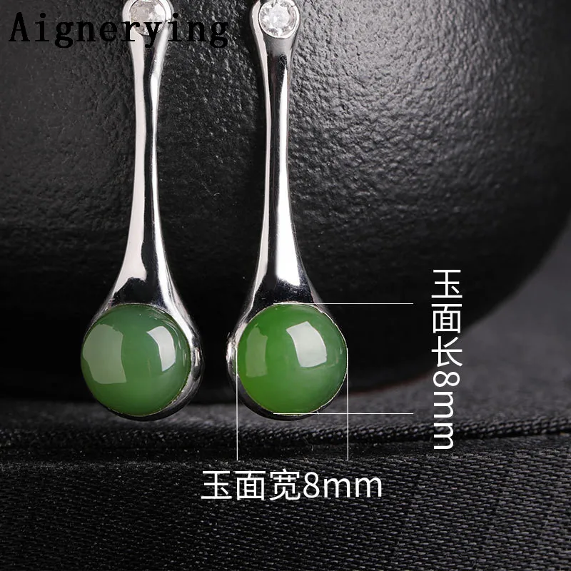 

925 sterling Silver Vintage Supply Earings Natural Green Jade fashion Fine Jewelry trend Cute Rabbit Women Gift tray with Box