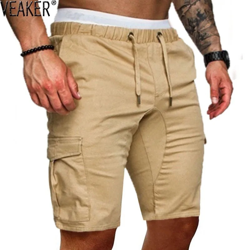 

Новинка 2021, мужские однотонные шорты, мужские хаки, зеленые повседневные Хлопковые Бриджи длиной до колена, тонкие бриджи