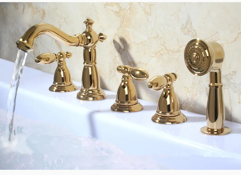 Роскошный золотой 5 шт. смеситель для душа кран ванной с ручным душем 2017 оптовая