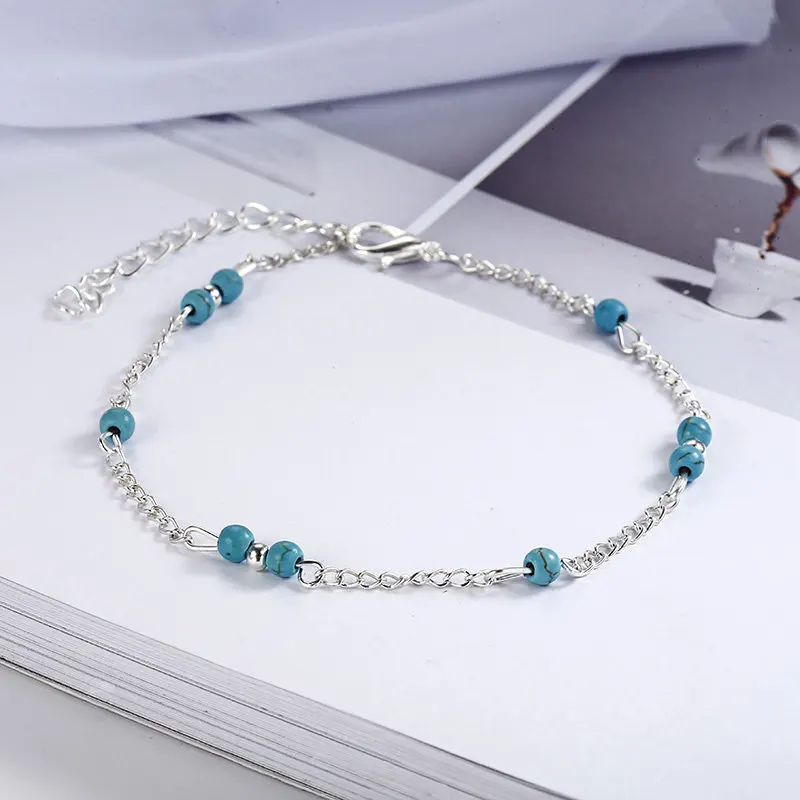 2018 модные новые синие серебряные бусы цепочка на лодыжке Летний Пляжный браслет