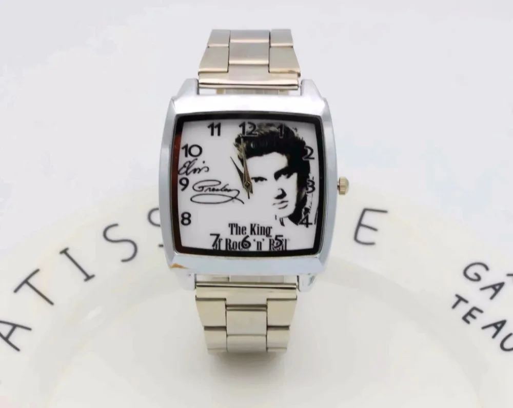 Модные стальные часы Elvis Presley женские и мужские Роскошные Кварцевые квадратные