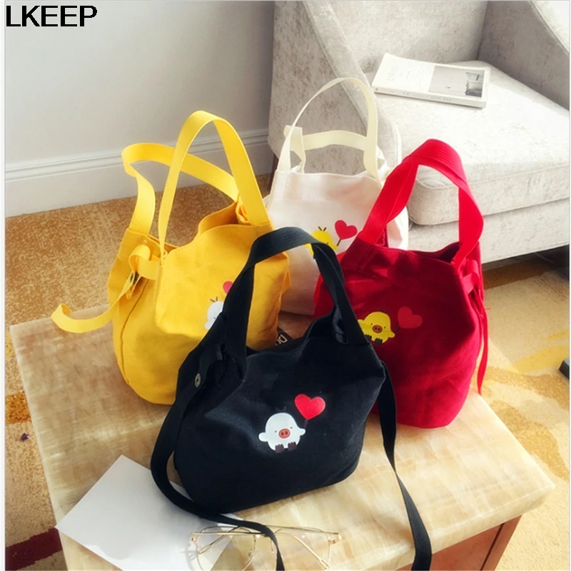 Женская большая Холщовая Сумка с милым рисунком в виде сердца свиньи цыпленка