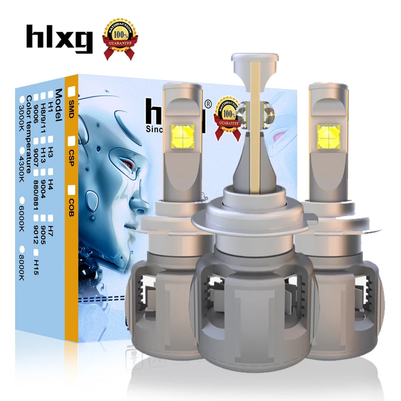 HLXG 2 шт. 12000LM 120W H7 светодиодный лампы H4 Автомобильные фары E70 на чипах и с линзами 6000K белый H11 H8 H9 9005 9006 D1S D2S Turbo Вентилятор