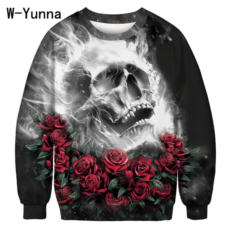 rose skull W-Yunna, 6 видов, череп, скелет, принт, круглый вырез, кофты для женщин, готика, Харадзюку, 3d принт, высокое качество, спандекс, осенняя женская одежда - Цвет: rose skull