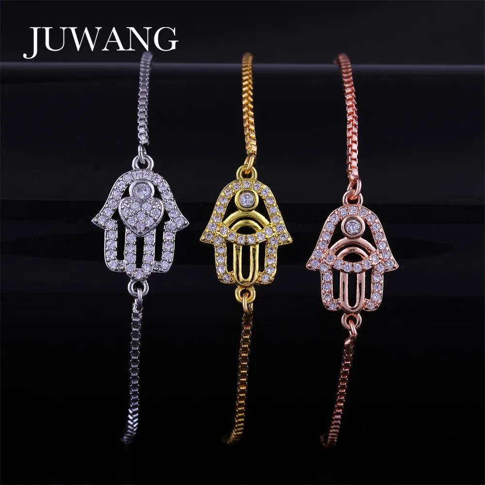 

JUWANG New Fashion DIY Charm Bracelets For Woman Gifts CZ Rhinestone Evil Eye Style Adjustable Copper Chain Bracelet Jewelry