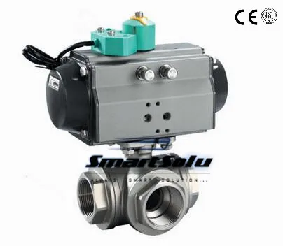 Бесплатная доставка DN32 1 1/4 &quotПневматический 3-ходовой шаровой клапан с двойным