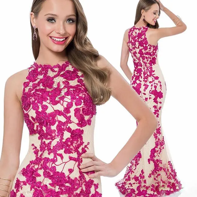 Женское вечернее платье русалка Розовое Кружевное длинное в пол с круглым