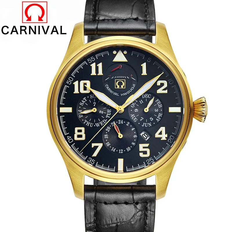 Leather black dial Карнавальная бренд класса люкс Сапфир световой Для мужчин Часы автоматические механические часы человек Нержавеющая сталь Водонепроницаемый 100 М часы - Цвет: Leather black dial