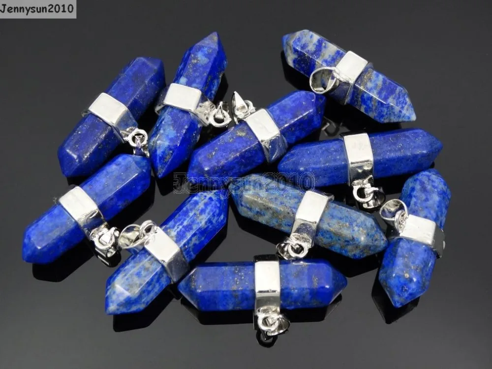 

Natural Lapis Lazuli Gems Stones Horizontal Hexagonal Pointed Reiki Chakra Pendant Beads Necklace Jewelry 10Pcs/Pack