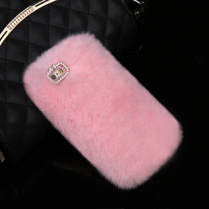 Luxury Phone Back Cases For iphone 5 5s SE Fashion Fluffy Rabbit Hair Skin Warm Winter Cover Bling Diamong Fundas Capa |