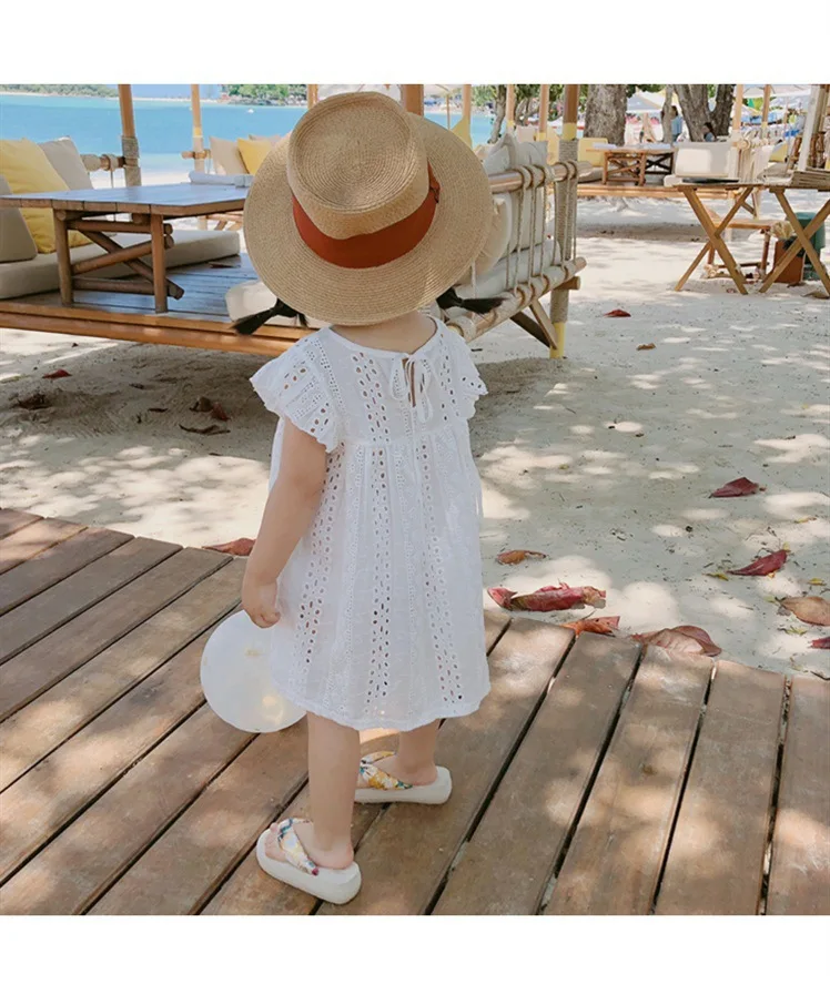 Кружевное платье принцессы для девочек коллекция года, новые летние однотонные платья без рукавов для детей возрастом от 3 до 8 лет, повседневное Хлопковое платье трапециевидной формы