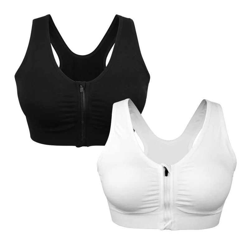 VEQKING, женские спортивные бюстгальтеры на молнии, большие размеры XL XXL, мягкие, пуш-ап, без проволоки, дышащие спортивные топы, спортивный бюстгальтер для фитнеса, тренажерного зала, йоги - Цвет: Черный