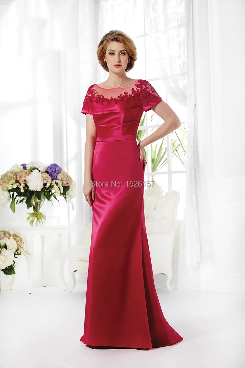 Vestidos de Madrinha 2014 Free Shipping A Line Red Taffeta Cap Sleeves Party Dresses for Mother of the Bride Gowns | Свадьбы и