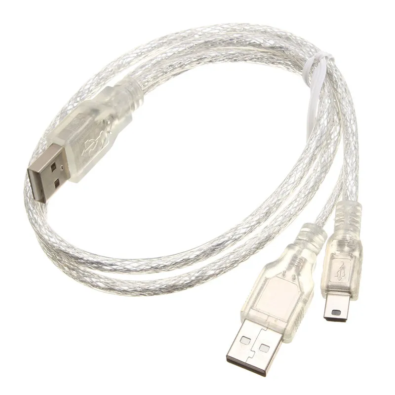 Прозрачный USB 2 0 двойной разъем типа A для Mini B 5 контактный кабель с разъемом Y