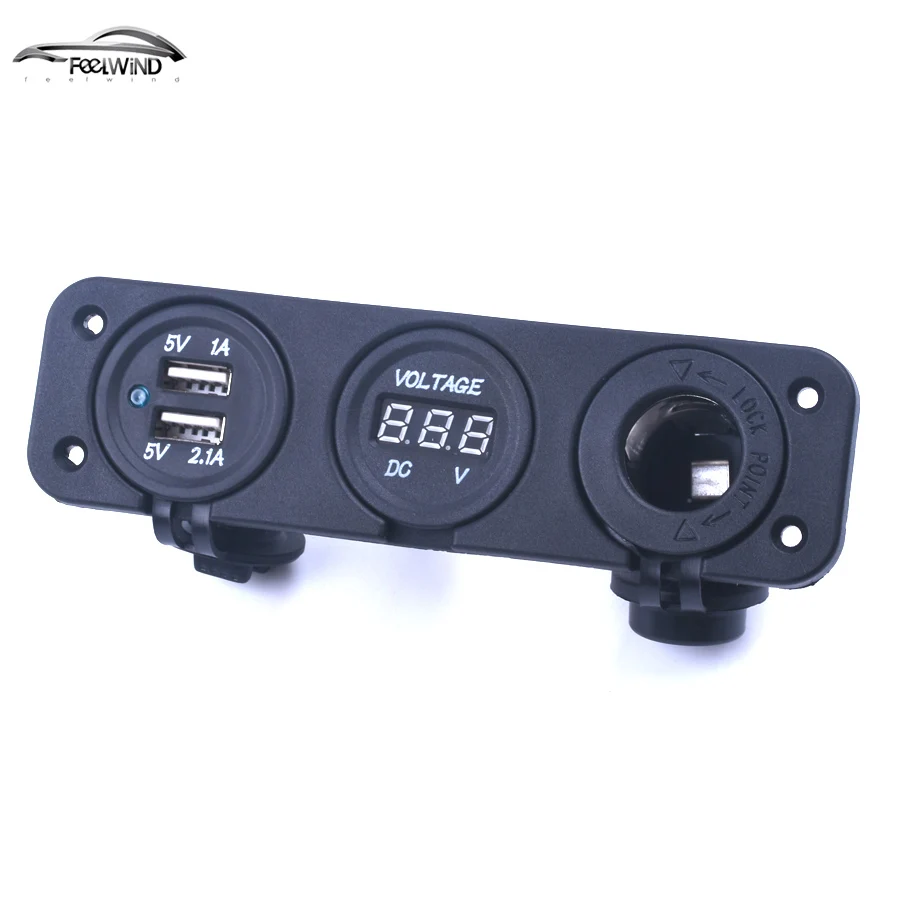 

Nesest 12V Dual Car Cigarette Lighter Socket USB Adapter Charger + Digital Voltmeter