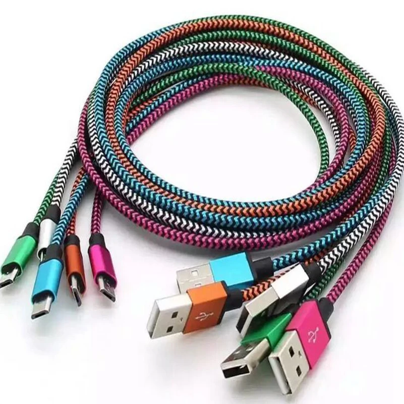 100 шт./лот 2 м/6 футов Плетеный текстильный Micro Usb зарядный кабель из алюминиевого