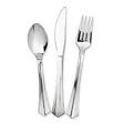 

80People Dinner Wedding Tableware Disposable Plastic Plates Silverware Rim Silver Cutlery Party Decorations