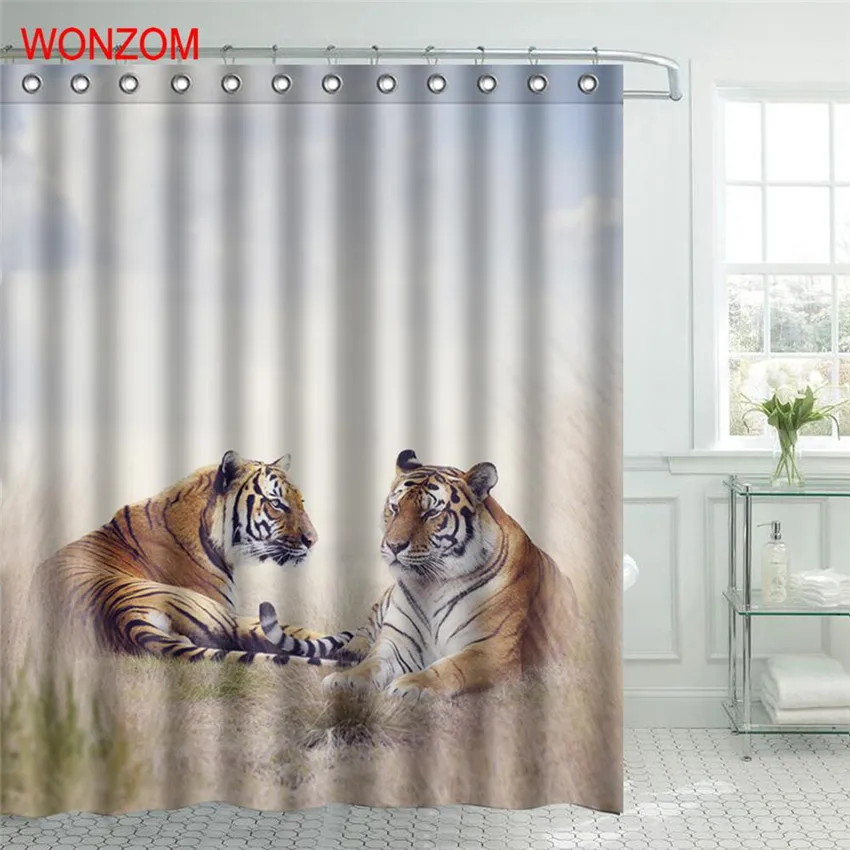 WONZOM занавески для душа с 12 крючками Mildewproof Tiger Ванная комната Декор современные